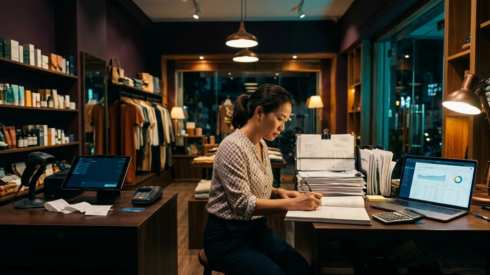 Chủ shop nối dữ liệu quầy bán, hóa đơn, kho và sổ kế toán cuối ngày