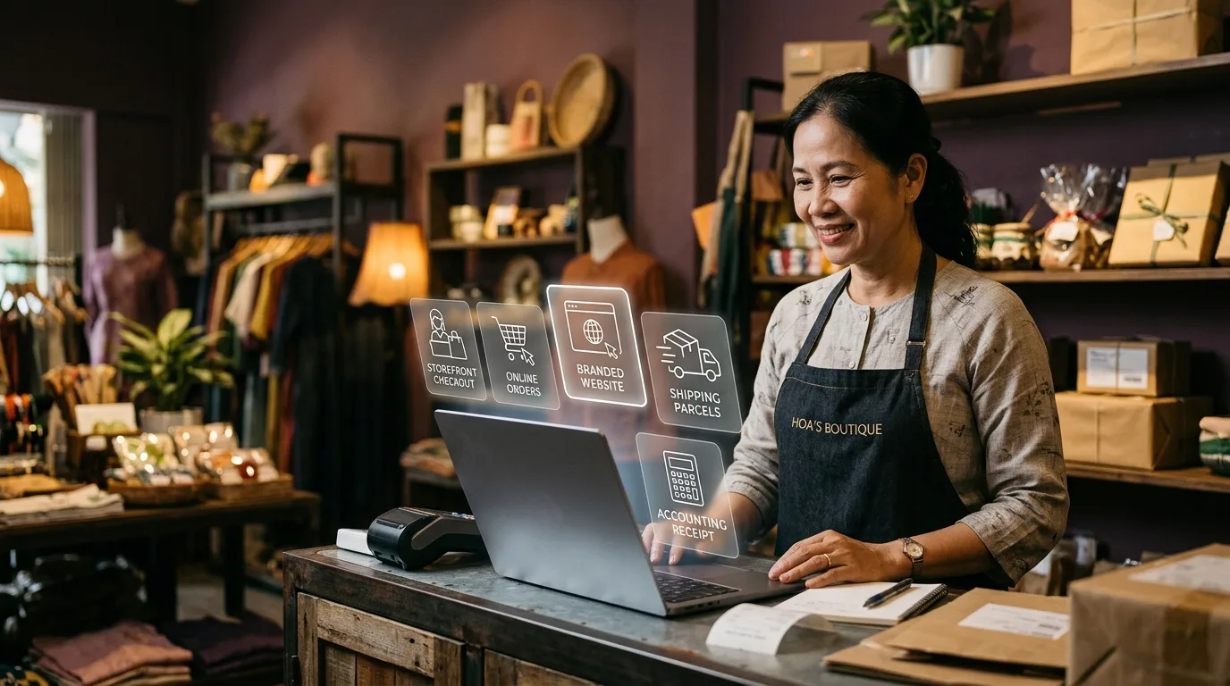Chủ shop cân nhắc các luồng bán tại quầy, online, vận chuyển và hóa đơn